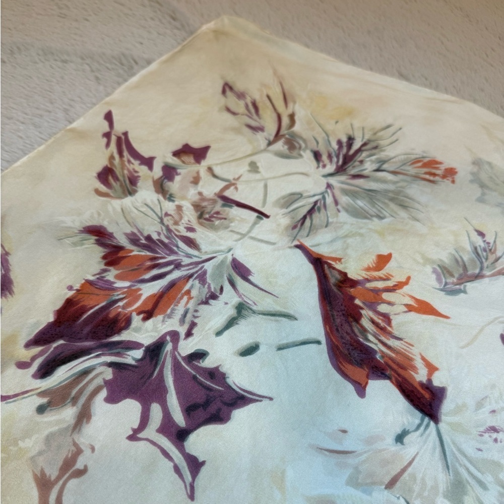 Floral Square Scarf Cream Sheer Lightweight Neck Head Scarf - Picture 5 of 5